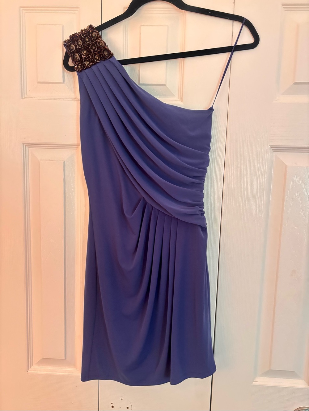 Max & Cleo One-Shoulder Lavender Dress with Beaded Shoulder